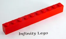 8 LEGO Red Bricks 1 x 10 (6111) - (8 Pieces)