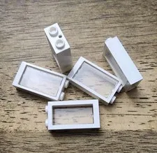 LEGO White Window 1 x 2 x 3 Flat Front. Trans Clear Glass. QTY 5. 60593