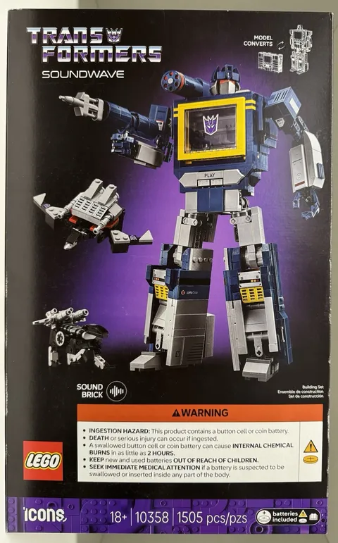 LEGO Icons Transformers Soundwave 10358 1505 pcs 18+ Sound Brick