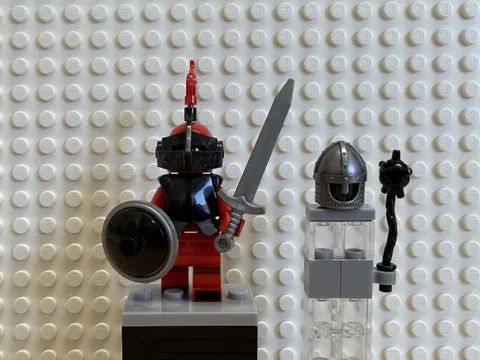 LEGO Castle Knight Minifigure - Red/Black w/ Sword Shield Helmet Mace