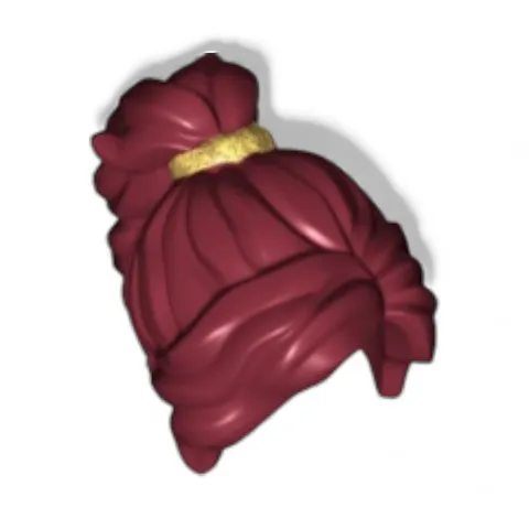 Lego Dark Red Minifig Hair Female Long Wavy Ponytail Gold Band