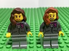 Lego 2x Minifigure TOWN CITY Airport Dark Bluish Grey Jacket with Magenta