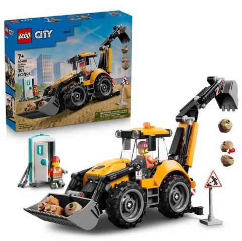 LEGO City Yellow Backhoe Loader Construction Vehicle Building Set 60480, Ages 7+