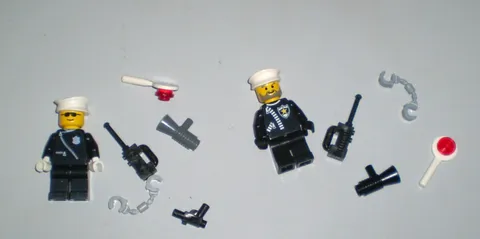 2 Used LEGO Policemen Minifigure Police Suit with White Badge and Pocket Pattern