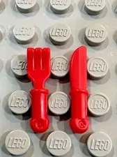 Lego NEW Minifigure RED Accessories - CUTLERY FORK & KNIFE - Lot of 2