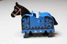 Vintage Black LEGO Castle Horse With Blue/Black Dragon Blanket Barding