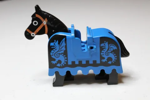 Vintage Black LEGO Castle Horse With Blue/Black Dragon Blanket Barding