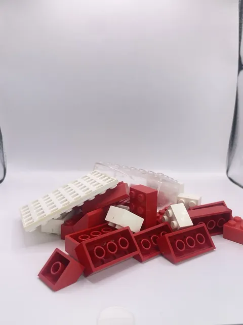 Vintage LEGO Pat Pend Red White Waffle 2x4 Bricks Slopes Lot