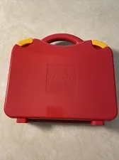 LEGO Red w/ Yellow Clips Plastic Carrying Case Storage Box w/ Dividers 2- LOT