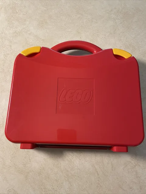 LEGO Red w/ Yellow Clips Plastic Carrying Case Storage Box w/ Dividers 2- LOT