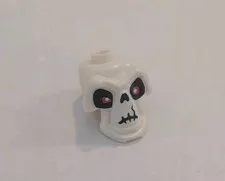 LEGO Minifig, Head Skeleton, Skull w/ Red Eyes, Cracks & Worm Pattern White G2