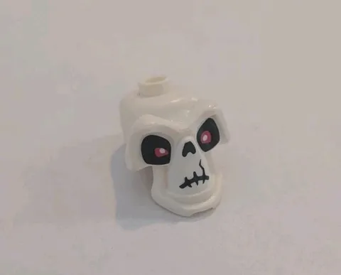 LEGO Minifig, Head Skeleton, Skull w/ Red Eyes, Cracks & Worm Pattern White G2