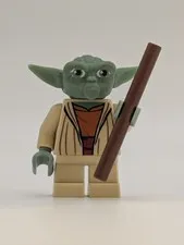 LEGO Star Wars Clone Wars Yoda SW0219 Rubber Head Minifigure Brown Staff