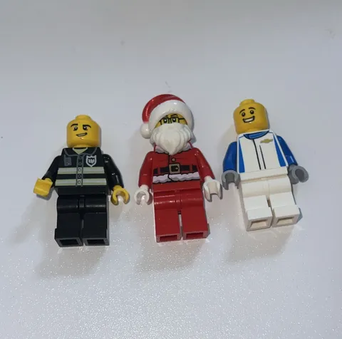 LEGO Minifigure Lot of 3 Santa Claus, Police Officer, Chevy Race Driver Plastic
