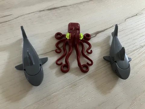 LEGO Sharks & Octopus Animal Lot - 3 Pieces Dark Gray Shark, Dark Red Octopus