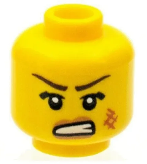 Lego New 71007 FEMALE DINO TRACKER Minifig Yellow HEAD Angry Cheek Scuff D200