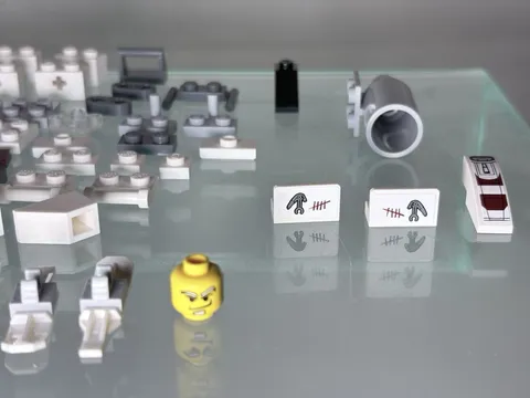 LEGO Mixed Bricks & Parts Lot, White Gray Black Dark Red, Plastic Pieces