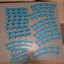 Lego Train Track 25086 & 85976 Lot Azure Blue Color 4 Ramp & 7 Medium Curve 