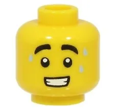 Lego 80111 New MALE Minifig HEAD Yellow Black Eyebrows Sweat Drops Smile S161