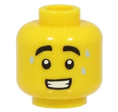 Lego 80111 New MALE Minifig HEAD Yellow Black Eyebrows Sweat Drops Smile S161