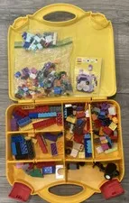 LEGO Yellow & Orange Plastic Carrying Case Storage Box & Assorted Lego Pieces