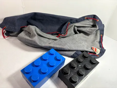 Lego Blue Denim Red Drawstring Storage Bag + 2 storage containers