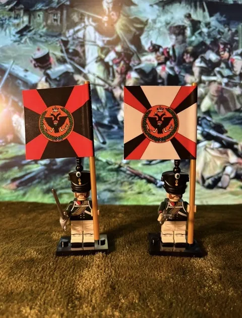 2x Minis Russian Napoleonic Gren. Infantry Regiment 1812 +2 Flags Lego Flagpoles