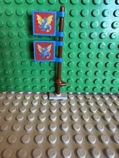 LEGO Blue Flag 2x2 w/Blue & Yellow Dragon Red Background  X2 6057 1888 #2335px9