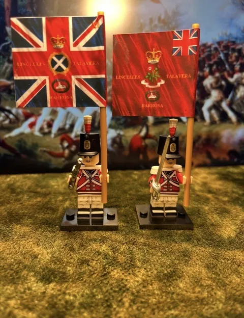2x Minis 3rd Foot Guards 2.B Napoleonic British Infantry +2 Flags LEGO Flagpoles