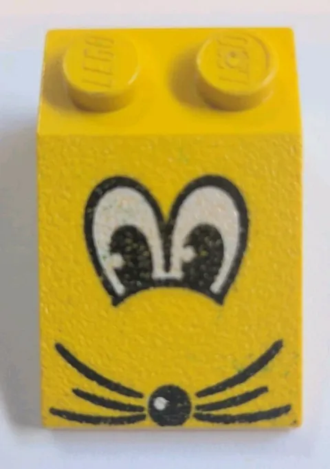 Vintage Lego Brick 3x2 Yellow Mouse Printed On It Roof Block w Eyes Nose Whisker