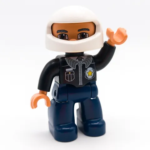 LEGO DUPLO Police Figure Motorcycle Cop Helmet Uniform Dark Blue 47394pb024
