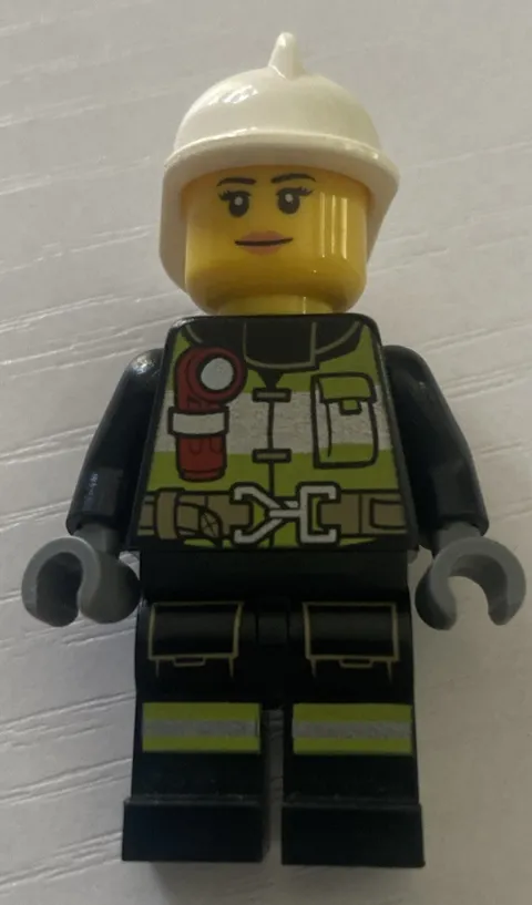 LEGO Firefighter Minifigure Black Suit Reflective Stripes White Helmet (#8)