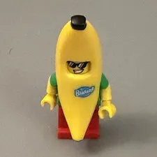 LEGO Banana Guy Minifigure Banana Costume Blue Print Red Legs Plastic 5+