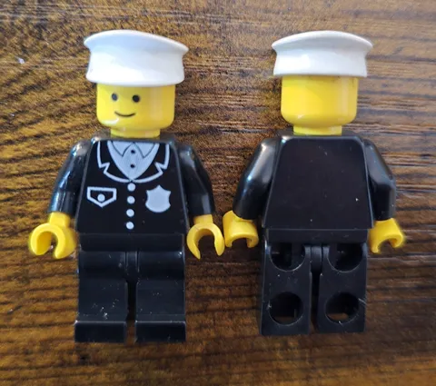 Lot of 2 Vintage Lego Classic Town Police Black Minifigure White Hat HW48