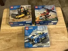 Lot Of 3 LEGO CITY: Police Car 60312, Helicopter 60411, Steamroller 60401 NEW