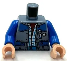 Lego New Sand Blue Torso Vest Open w/ Blue Panels Black Stitching Minifigure