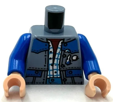 Lego New Sand Blue Torso Vest Open w/ Blue Panels Black Stitching Minifigure