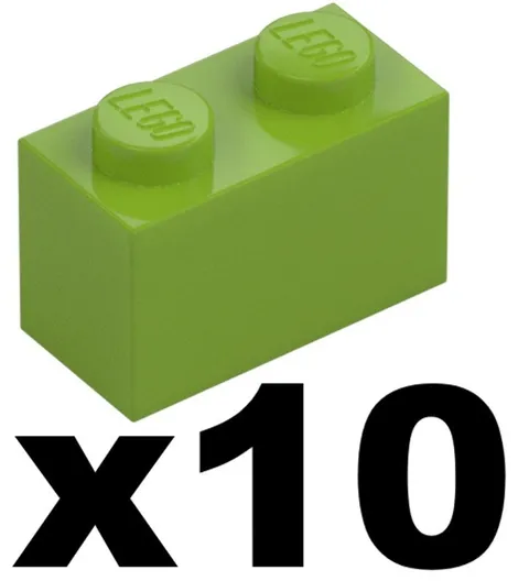 Lego New Part 3004 - Qty 10 - BRICK Lime Green 1 x 2 Stud Pieces GR3