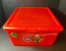 2009 Lego Red Plastic Storage Container w/ Fireman Green Baseplate Included HTF