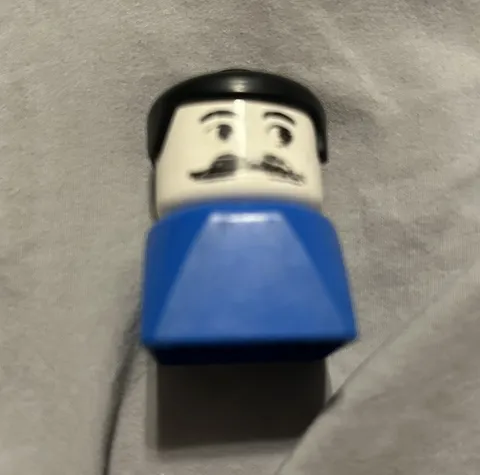 Lego Part dupfig0013pr000 Duplo Figure Brick Early Neat Hair Black, Blue 1979