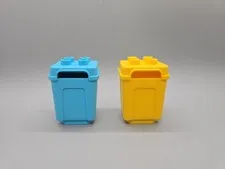 Lego Duplo Trash Can Garbage Bin Blue Yellow Lot Of 2