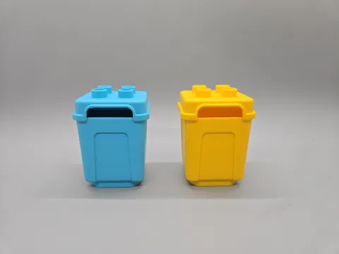 Lego Duplo Trash Can Garbage Bin Blue Yellow Lot Of 2