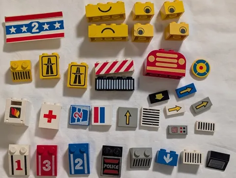 Vintage Lego Printed Part Lot of 34 for City, Vehicles, Space & More 80s 90s