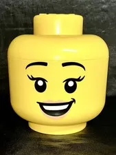LEGO Large Storage Container Head Smiling Girl Female Eyelashes 10.5x9.5x9.5"