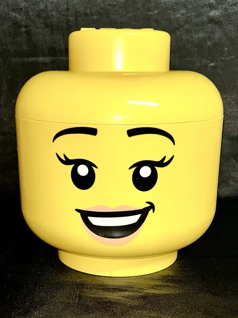 LEGO Large Storage Container Head Smiling Girl Female Eyelashes 10.5x9.5x9.5"