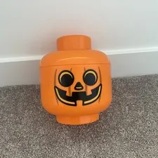 LEGO--SMALL HALLOWEEN PUMPKIN STORAGE HEAD--BRICK CONTAINER BOX (LOOK)