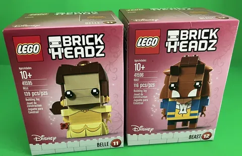 LEGO BrickHeadz - 41595 Belle  + Beast 41596 Lot Pair Disney New Sealed