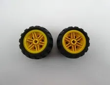 Lego Technic Yellow Wheel 56145 + Small Balloon Tire 43.2 x 26 61481 ~ Set of 2