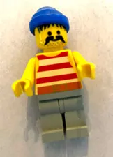 LEGO VINTAGE PIRATE -RED/WHITE STRIPED SHIRT,LIGHT GRAY LEGS,BLUE BANDANA