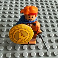 LEGO Knight Minifigure w/ Cape Sword Shield, Orange Hair & Gold Shield